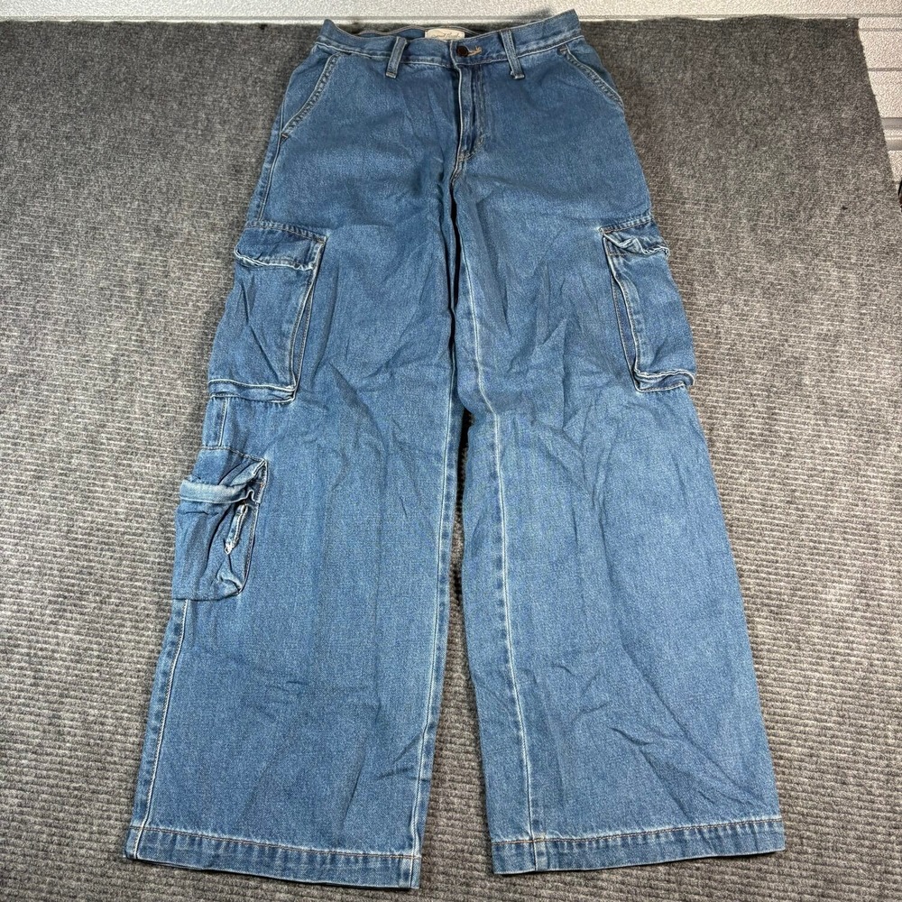Universal Thread Cargo Jeans Women 4R Blue Excellent Wide Leg High Rise Utility
